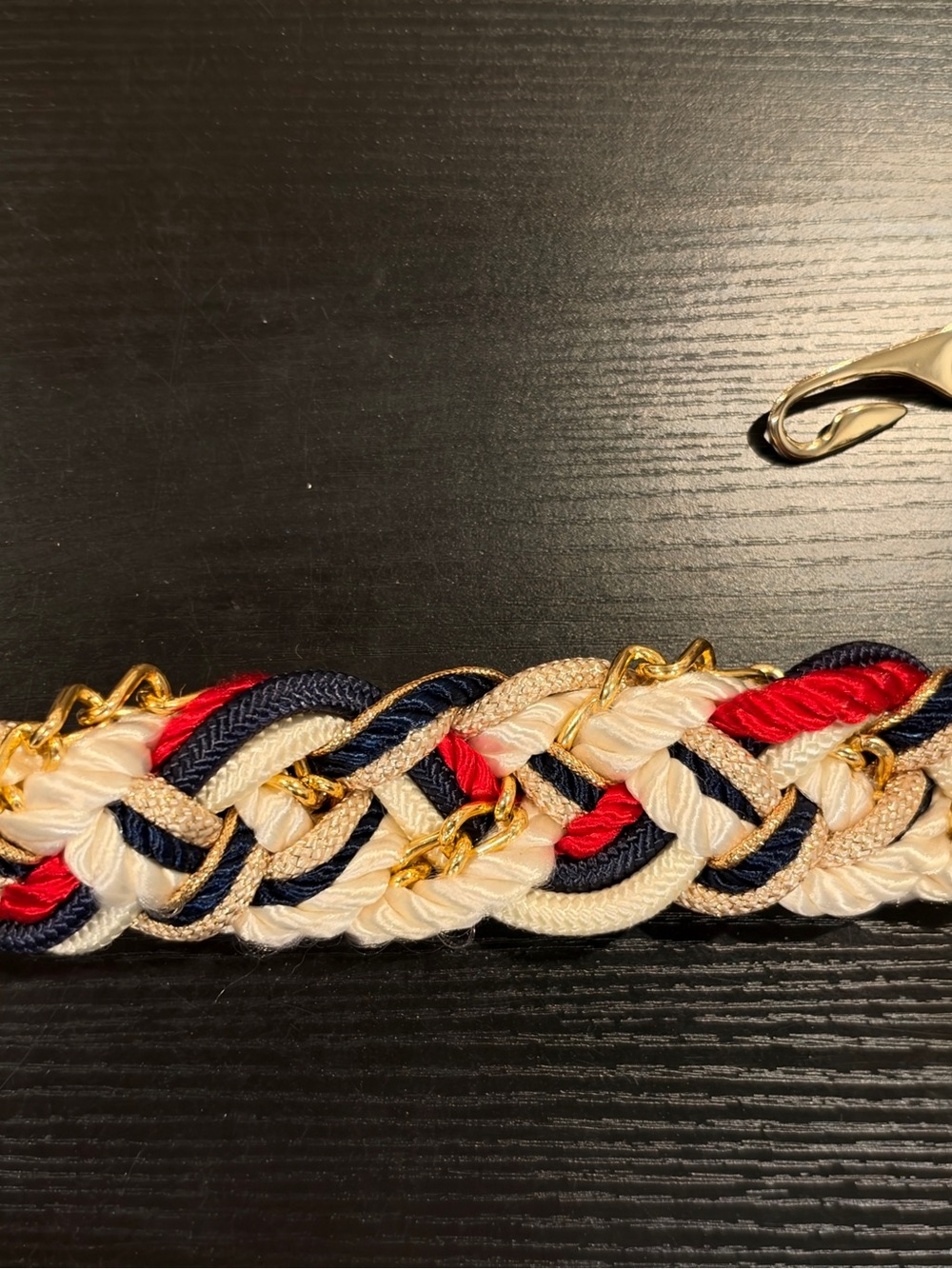 Vintage Braided Rope Chain Belt in Navy, Red and Cream
